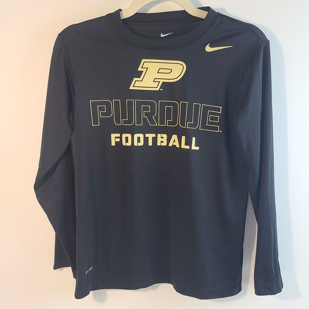 Nike Purdue Boilermakers DriFit Shirt Boys 10/12 Medium M Black Long Sleeve NCAA